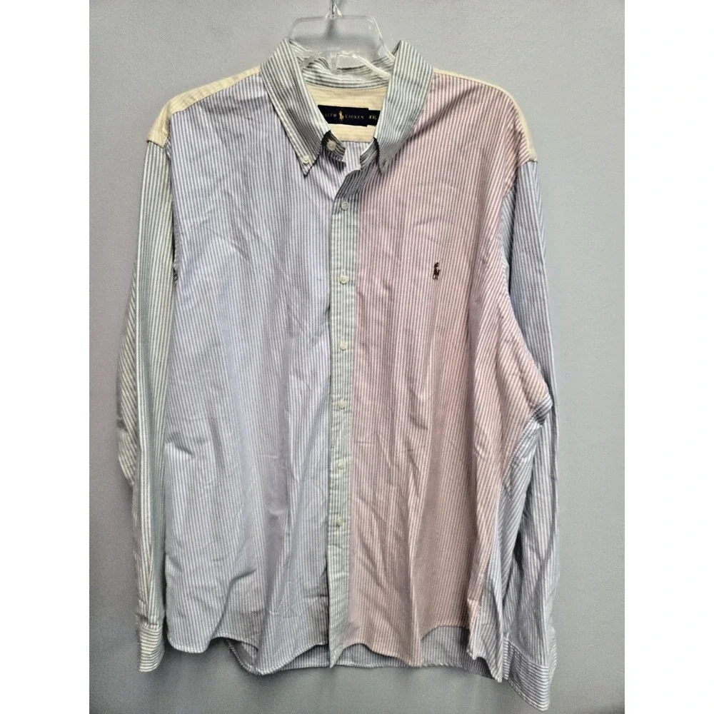 Polo‎ Ralph Lauren Oxford Shirt Mens XXL Striped Colorblock Pastel Flesh Pony